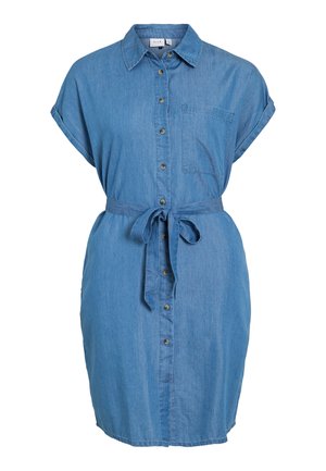VILA, VINORI Short sleeved - Skjortekjole - medium blue denim