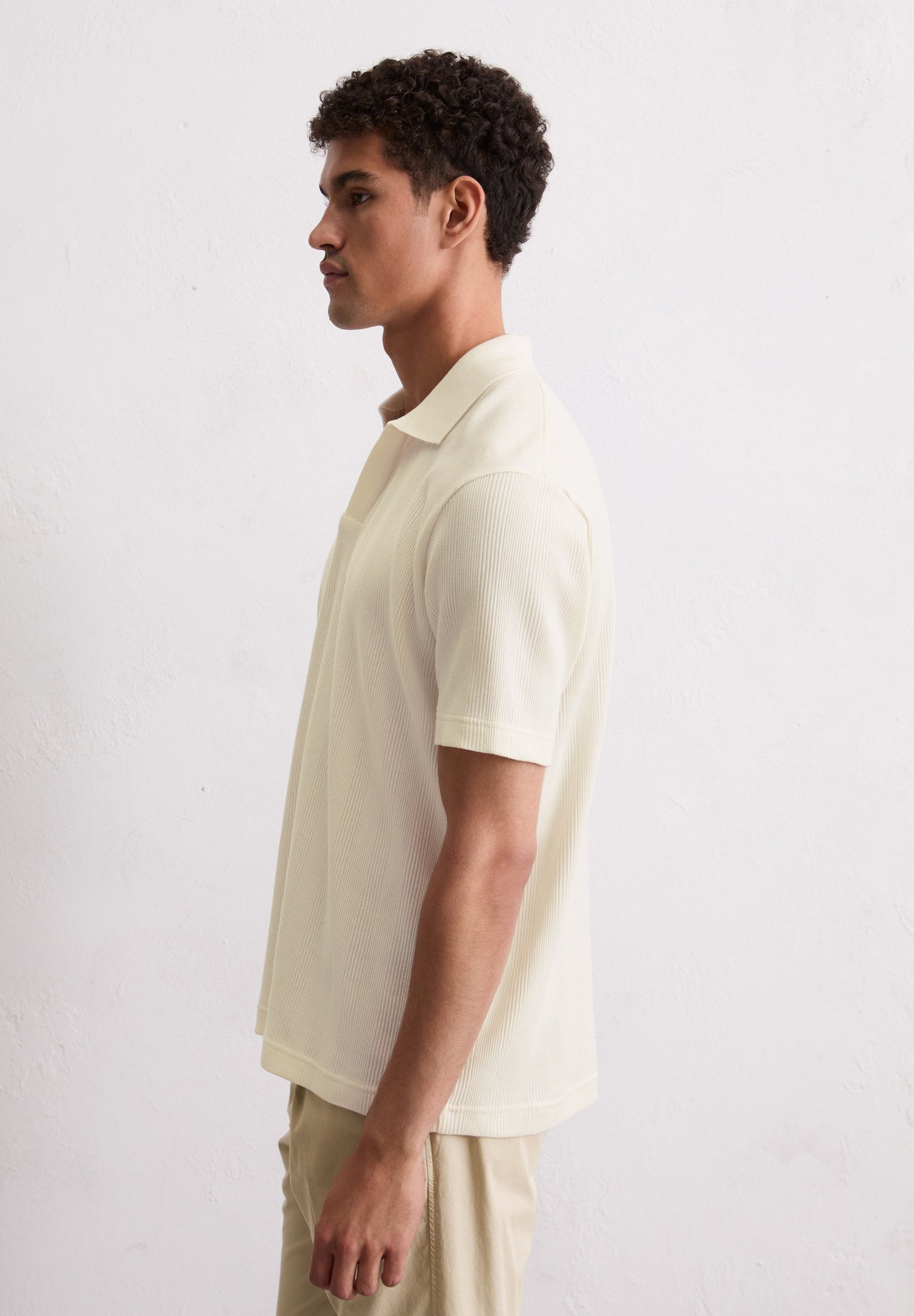 トップス Ribbed jersey polo shirt Reiss White Odin Ribbed Zip Neck Polo Shirt - BrandAlley
