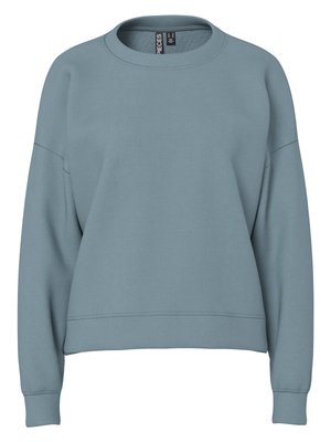 Světlomodrá mikina s kulatým výstřihem, dlouhými rukávy a žebrovanými manžetami, s mírně zkráceným a volným střihem.