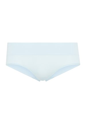 Seamless white women's hipster underwear with a wide waistband and smooth fabric texture.