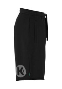 Zwarte shorts van zachte stof, met een trekkoord in de taille, zijzakken en een mesh logo-accent op het linkerbeen.