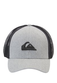 Gray cap with a black mesh back, featuring a textured black wave logo on the front. Curved visor and snapback closure for adjustable fit.