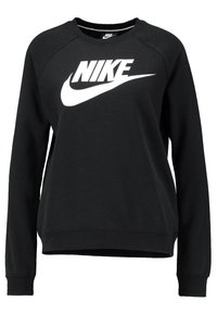 Svart crewneck sweatshirt i mjuk bomullsmix, med en stor vit Nike-logotyp på framsidan, ribbade muddar och nederkant.