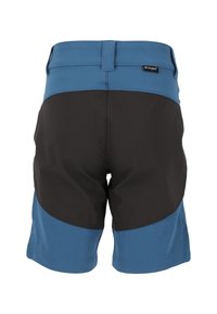 Herrshorts har en blå elastisk midja med svarta sidor, kontrasterande texturer och en zigzag-logotyp på baksidan.