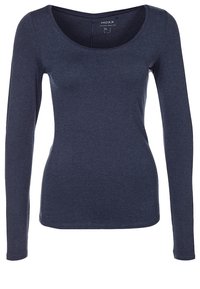 Långärmad t-shirt i marinblå färg gjord av mjuk bomull, med rund halsringning och en figursydd design. Slät textur med en enkel, klassisk stil.