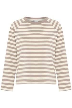 T-shirt à manches longues rayé en mélange de coton beige doux et crème. Avec un col rond et des manches raglan. Tissu léger et texturé.