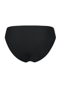 Sous-vêtements pour femmes de style bikini noir sans couture présentés sur un fond blanc.