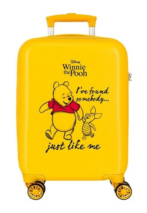 Maleta rígida amarilla con Winnie the Pooh y Piglet tomados de la mano y el texto "He encontrado a alguien como yo."