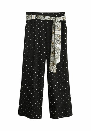 SCARF BELT WIDE LEG - Broek - black ecru spot