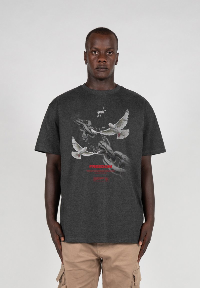 MJ Gonzales FREEDOM - T-shirt print - charcoal/donkergrijs - Zalando.nl