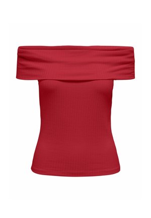 JDY NORMAL GESCHNITTEN SCHULTERFREI - Trükipildiga T-särk - high risk red