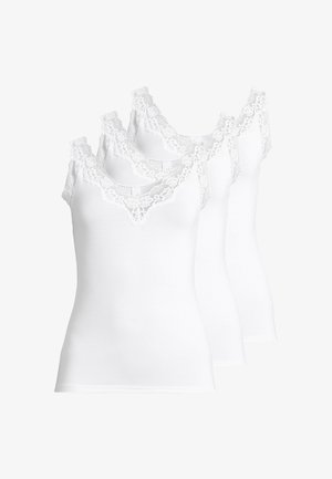 Pack de trois débardeurs blancs, avec des détails en dentelle le long de l'encolure et des bretelles, fabriqués en coton doux et extensible.