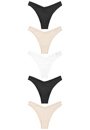 Set van vijf strings in zwart, wit en twee tinten nude. Gemaakt van soepel fabric met een V-vormige taillebandontwerp.