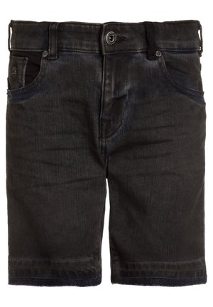 Ciemnoniebieskie szorty dżinsowe z dopasowanym paskiem, pięciokomorowym wzorem i delikatnym wyblaknięciem. Posiadają górny guzik i szlufki na pasek. Krój dołu jest nierówny.