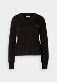 BADGE V NECK SWEATER - Πουλόβερ - black