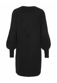 Maglione nero a maglia con vestibilità ampia, caratterizzato da maniche a palloncino e scollo rotondo. Il tessuto appare morbido con una texture sottile.