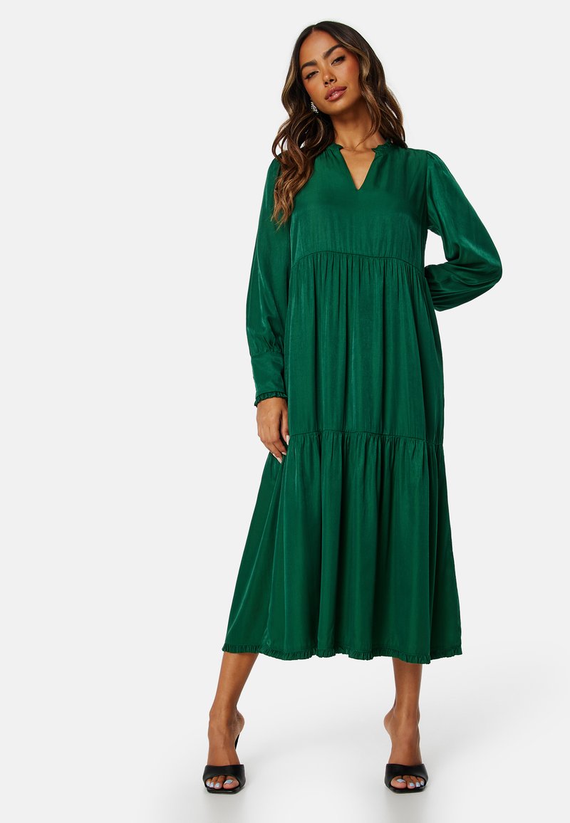 Square V Neck L S Skater Dress Dark Green main image 0