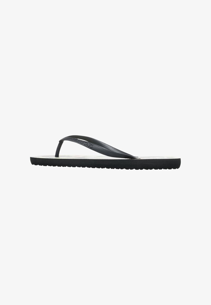 Black flip-flop with a flat sole, molded rubber straps, and textured footbed for grip. No visible patterns or additional accents.