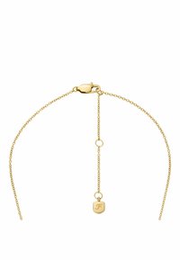 Goldkettchenarmband mit einem sicheren Verschluss, einer feinen Verlängerungskette und einem kleinen Anhänger, der mit einem 'F' für Detail versehen ist.