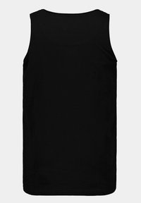 Zwart mouwloos tanktop met een ronde halslijn en een gladde textuur, met een relaxte pasvorm en een schoon, eenvoudig ontwerp.