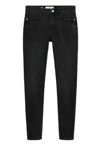 Mustat slim-fit farkut, joissa on klassinen viisi taskua -muotoilu, nappisulku ja minimaalinen ompelusauma.