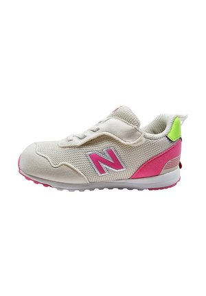 Sneaker con una toma in rete beige, accenti rosa e dettaglio del tallone verde lime. Caratterizzato da una suola bianca e lacci tonali per una vestibilità sicura.