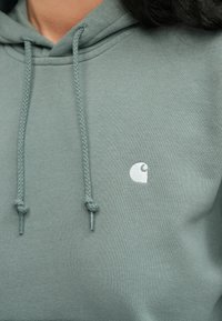 Groene hoodie van katoen met een trekkoordsluiting, voorzien van een klein wit logo op de borst. Zachte textuur en een standaard pasvorm.