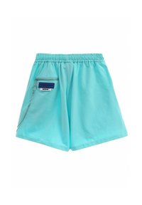 Pantalones cortos turquesa con una cinturilla elástica, que cuentan con un bolsillo con cremallera y un detalle de cadena. Fabricados en una tela ligera y suave.