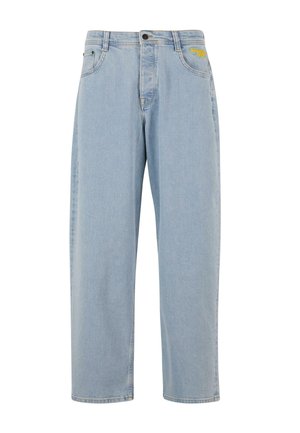 Lyseblå denimjeans med en avslappet passform, med knappelukking, frontlommer og en brodert logo på baklommen.