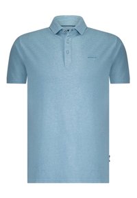Lichtblauw polo shirt met een gestructureerde kraag, drievoudige knoopsluiting en subtiele textuur. Voorzien van een klein merkembleem op de borst.