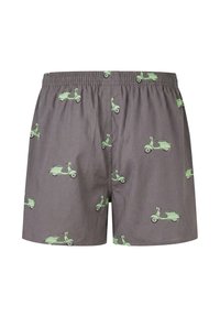 Boxer gris avec des illustrations répétées de scooters vert clair et une taille élastique.