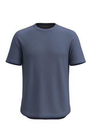 Heren sport-T-shirt met korte mouwen in effen gedempte blauwe kleur, met gestructureerde schouders en mouwen, ronde halslijn en afgeronde zoom.