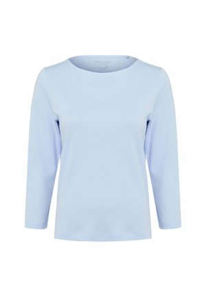 Light blue long-sleeve top made of soft cotton, featuring a round neckline and a straight hem with a relaxed fit. No patterns or accents.