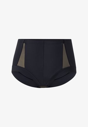 Højtaljet sort undertøj med meshsider. Glat stof med strækpasform og en sømløs design ved talje og benåbninger.