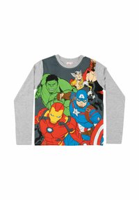 T-shirt grigio a maniche lunghe con una grafica colorata di personaggi supereroi: Iron Man, Hulk, Thor e Captain America. Miscela di cotone.