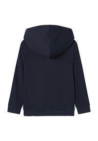 Námořnická modrá mikina s kapucí, dlouhými rukávy a žebrovanými manžetami. Vyrobena z měkké tkaniny, s čistým a jednoduchým designem.