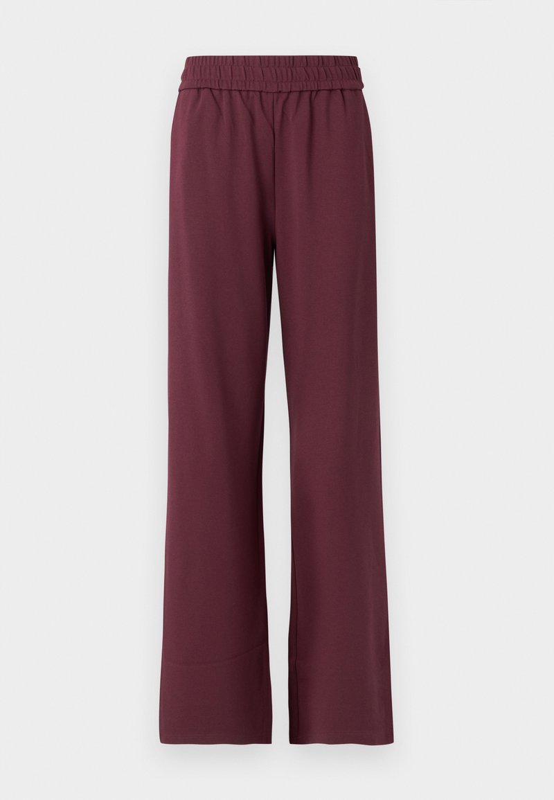 Bordeaux wijde broek met een elastische tailleband, gemaakt van zachte stof, met een gladde textuur en een ontspannen pasvorm.