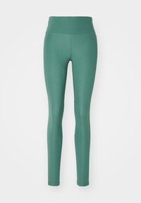 Hoge taille, volle lengte groene leggings met platte naden, ontworpen voor sportieve of casual kleding.
