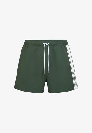 Pantaloncini da bagno verdi in tessuto strutturato, con cintura elastica, coulisse bianca e strisce laterali con il marchio "KARL LAGERFELD".
