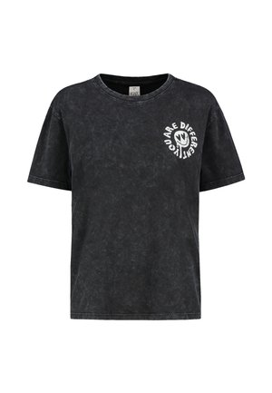 Black washed short-sleeve T-shirt with round neck, featuring a white circular design and text "You are different" on the left chest.