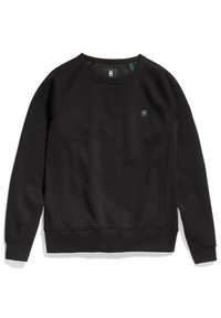 Felpa nera a girocollo realizzata in tessuto morbido con una finitura testurizzata. Presenta maniche raglan e un piccolo logo sul petto.
