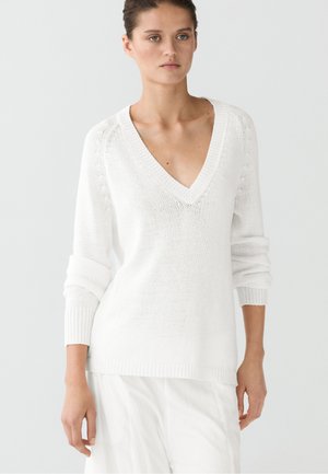 Massimo Dutti V-NECK  - Svetr - white