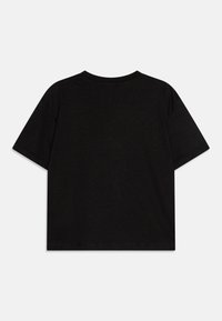 Black short-sleeve T-shirt, made of soft cotton, featuring a round neck, relaxed fit, and plain texture with no visible patterns.
