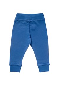 Niebieskie legginsy wykonane z bawełny o miękkiej strukturze, z elastycznym pasem i ściągaczami przy kostkach. Charakteryzują się dopasowanym krojem, zapewniającym komfort i swobodę ruchów.