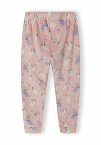 Leggings de algodón en rosa claro con un estampado de unicornios, arcoíris y puntos de colores por toda la prenda. Cuenta con una cinturilla elástica para mayor comodidad.