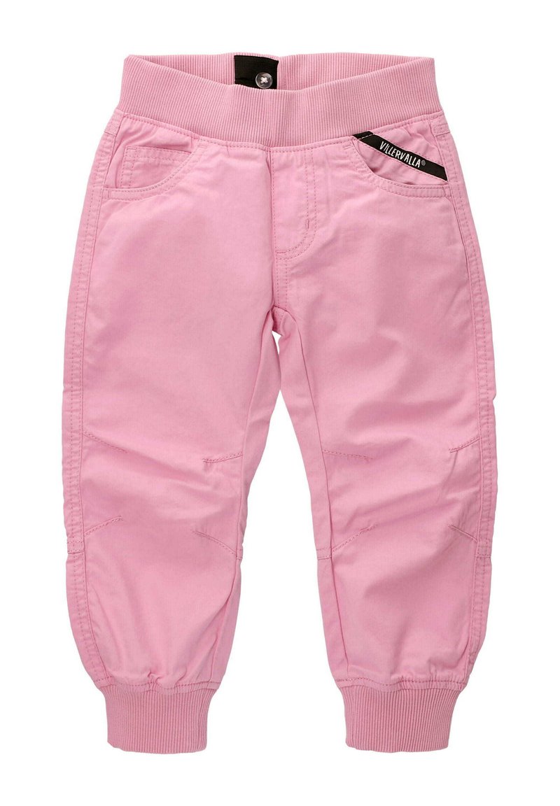 Różowe dresowe spodnie z bawełny z elastycznym paskiem, bocznymi kieszeniami i ściągaczami na końcach nogawek. Zauważalne detale w szyciu podkreślają design.