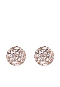 Boucles d'oreilles à clou rond avec plusieurs pierres transparentes dans un design en cluster, en métal de couleur or rose. Texture lisse, finition étincelante.
