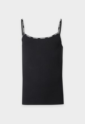 T-shirt noir sans manches avec fines bretelles et marquage blanc "DSQUARED2" sur les bretelles et le col.