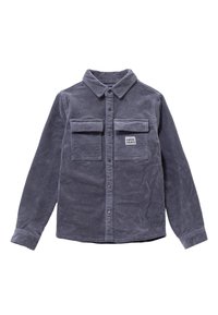 Szara koszula z korduroy z długim rękawem, z kołnierzykiem na guziki, dwiema kieszeniami na piersiach oraz subtelnym wzorem teksturowanym. Zawiera grawerowaną metkę marki.