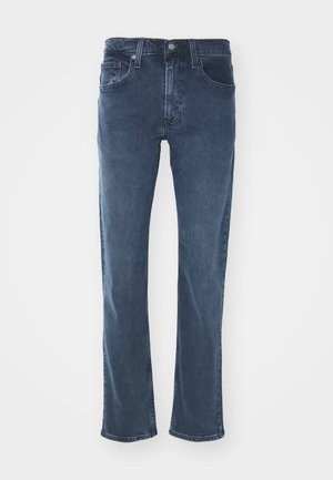 Σκούρες μπλε τζιν παντελόνια με ίσια γραμμή, σχέδιο πέντε τσεπών, διακριτές ραφές και κλασική ζώνη μέσης με κλείσιμο κουμπιού.